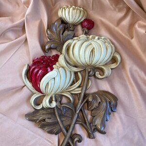 Vintage MCM 1962 Syroco Chrysanthemum Molded Plastic Large Wall Hanging Plaque